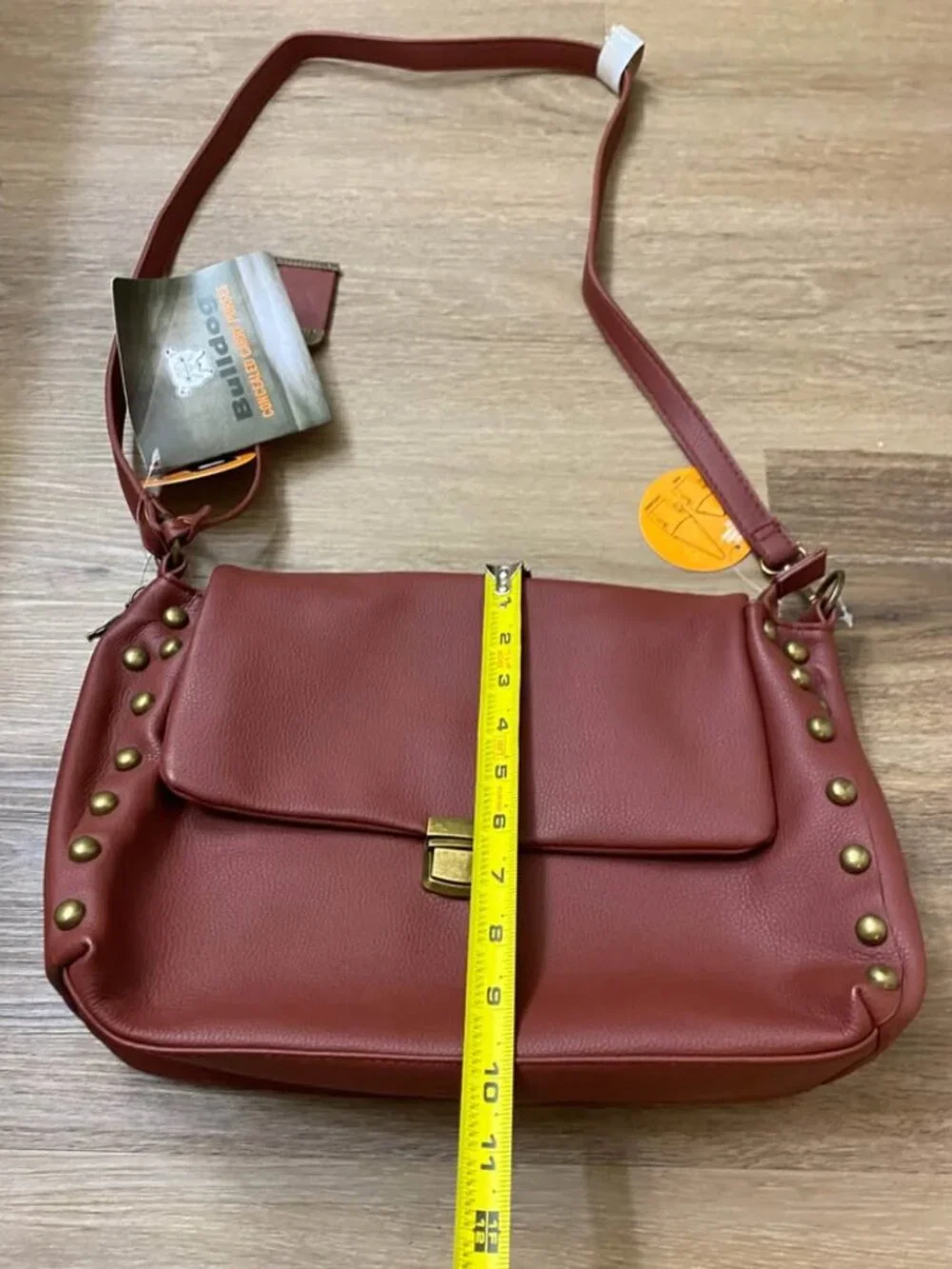 Bulldog Concealed Carry Convertible Hobo Crossbody Purse Lipstick Matte Red Stud